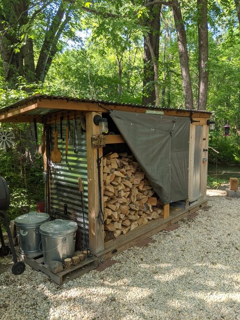 Firewood Stacking Ideas, Wood Shed Ideas Firewood, Diy Firewood Storage Outdoor, Firewood Cover, Parking Entrance, Wood Piles, Wood Shelter, Sleeping Cabin, Building A Wood Shed