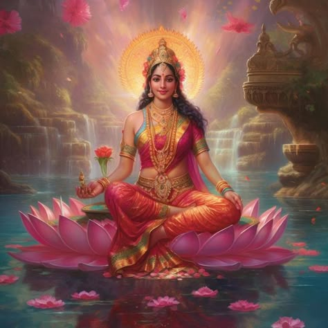 Diwali Lakshmi, Hindu Ganesha, Spiritual Pictures, Goddess Saraswati, Saraswati Goddess, Durga Painting, Shakti Goddess, Hindu Culture, Lakshmi Images