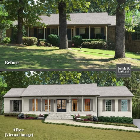 18 Predictions for 2020 Exterior Home Design | Blog | brick&batten Ranch House Remodel, Architecture Renovation, Ranch House Exterior, Exterior Home Design, Painted Brick House, House Makeovers, Ranch Remodel, Ranch Exterior, Brick Ranch