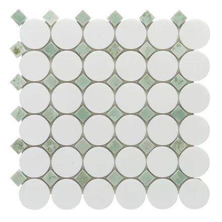 Maverick Green Thassos Polished Mosaic Penny Mosaic, Honed Marble Tiles, Penny Tile, Polished Porcelain Tiles, Marble Tile Floor, Pebble Mosaic, Green Flooring, Hexagonal Mosaic, Mosaic Decor