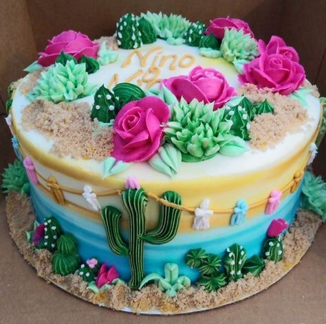 Mexican Fiesta Cake, Cactus Cake, Fiesta Cake, Buttercream Cake Decorating, Spring Cake, Creative Cake Decorating, A Birthday Cake, Summer Cakes, Cake Decorating Designs