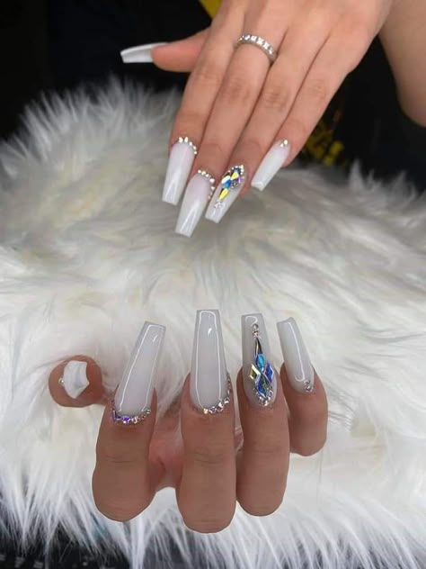 Long Acrylic Nail Designs, Drip Nails, Homecoming Nails Acrylic, White Acrylic Nails, Her Nails, Long Acrylic Nails Coffin, Exotic Nails, Manicure Nails, Long Square Acrylic Nails