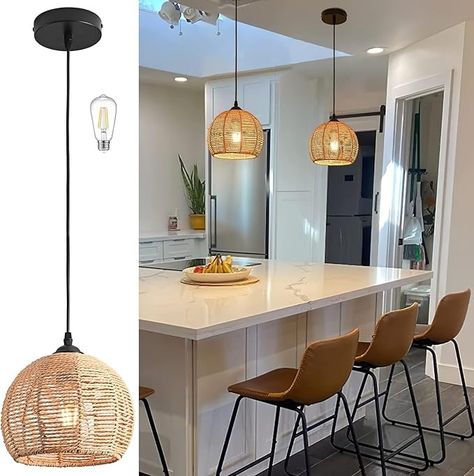 Wicker Chandelier, Boho Light Fixture, Lights Over Kitchen Island, Rattan Light Fixture, Dining Room Light Fixture, Boho Chandelier, Wicker Pendant Light, Farmhouse Pendant Lighting, Rattan Pendant Light