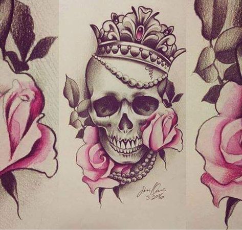 Flower Crown Tattoo, Sugar Skull Tattoos, Geniale Tattoos, Crown Tattoo, Rose Tattoo Design, Celtic Tattoos, Flower Skull, Skull Tattoos, Trendy Tattoos