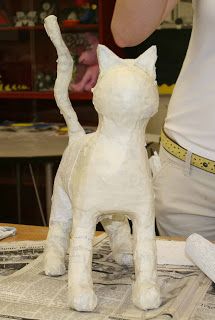 Mrs. Macre's Art Class: Sculptures with  newspaper, tape, and Plastercraft. Diy Paper Mache Animals, Paper Mache Cats, Paper Mache Animal Sculpture, Paper Mache Cats Sculpture, Paper Mache Dogs Sculpture, Paper Mache Projects, Paper Mache Animals, Newspaper Art, Plaster Sculpture