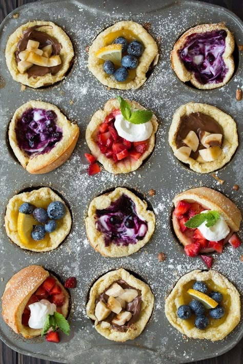 Mini German Pancakes - Cooking Classy Mini German Pancakes, Dutch Baby Pancakes, Dutch Babies, Baby Pancakes, German Pancakes, Pancake Bites, Dutch Baby Pancake, Pancakes Breakfast, Serving Ideas