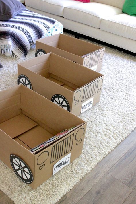 Kids Drive in Party Ideas for Kids Box Drive In Cars, Cardboard Box Car Ideas For Kids, Cardboard Cars For Kids Drive In, Box Cars For Kids, Drive In Party, Diy Cardboard Car, Cardboard Box Ideas, Cardboard Cars, Summer Fun Ideas