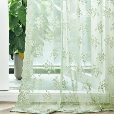 Kotile Sage Green Sheer Curtains 45 Inch Length for Kitchen Window, Country Rustic Floral Spring Sheer Lace Curtains, Rod Pocket Privacy Short Lace Curtains, 52 x 45 Inch, 2 Panels, Sage Green : Amazon.ca: Home Sheer Lace Curtains, Sage Green Curtains, Sage Curtains, Green Sheer Curtains, Vintage Lace Curtains, Lace Curtain Panels, Kitchen Window Curtains, Lace Window, Decorative Curtain Rods