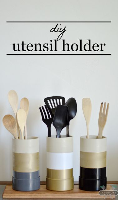 DIY Utensil Holder (this could work for office, desk, vanity, bathroom ... storage too!) Diy Kitchen Utensil Holder, Utensils Holder Diy, Diy Kitchen Utensils, Diy Utensil Holder, Diy Utensils, Kitchen Utensil Rack, Wooden Utensils Set, Cooking Utensil Holder, Utensil Holders