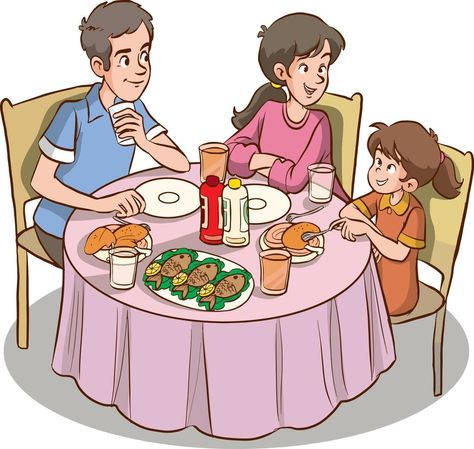 cute family eating cartoon vector illustration Family Dinner Cartoon, Family At Table Illustration, Dinner Illustration Table, Eating Together Illustration, Eating Together Drawing, Family Dinner Illustration, Eat Cartoon, Family Cartoon Illustration, Breakfast Cartoon