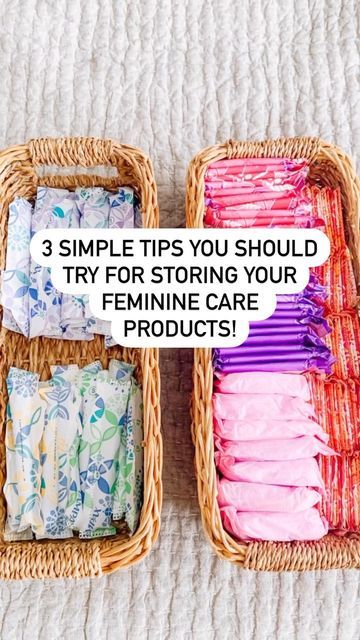 Tampon And Pads Storage, Sanitary Pads Organization Ideas, Tampon Organization Bathroom, Tampon Organization, Pad And Tampon Organization, How To Store Pads And Tampons, Tampon Storage Ideas, Pad Storage Ideas Period, How To Store Tampons In Bathroom