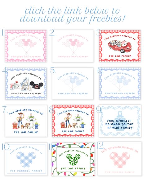 Disney Stroller Tags, Disney Printables Free, Disney Stroller, Stroller Tag, Disney Free, Disney Printables, Free Printable Tags, Free Printable Gift Tags, Free Gift Tags