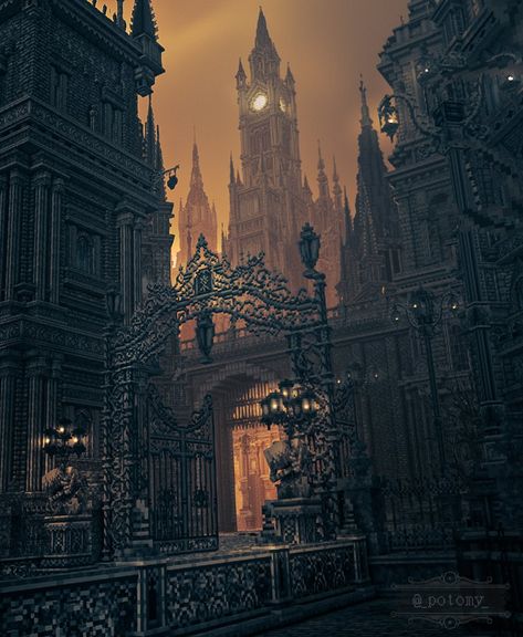 Dark Steampunk City, Bloodborne City, Bloodborne Architecture, Bloodborne Aesthetic, Best Adventure Books, Gothic City, Gothic Style Architecture, Fantasy Cottage, Steampunk City