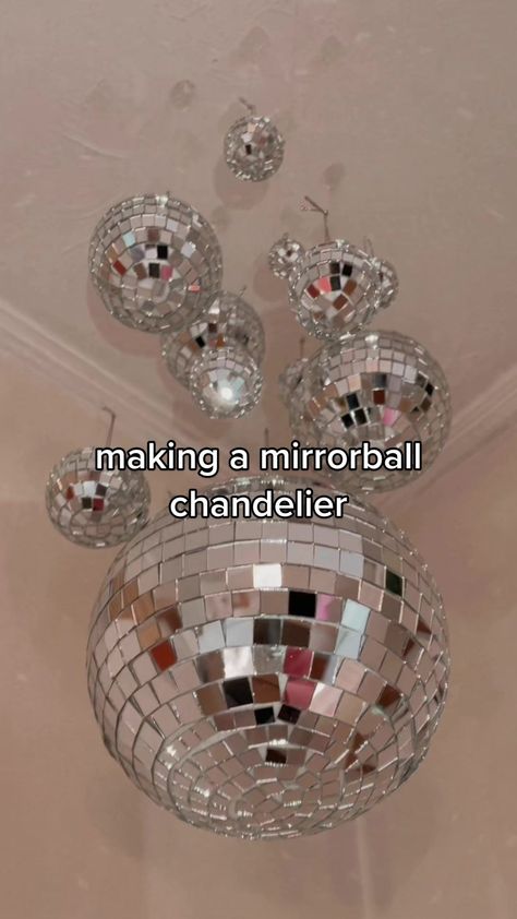 Babs on TikTok Disco Ball Stairs, Disco Ball On Ceiling, Tiny Disco Ball Decor, Diy Disco Ball Chandelier, Disco Ball Chandelier Diy, Disco Ball Chandelier, Diy Disco Ball, Ball Candles, Wedding After Party