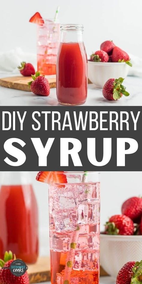 Strawberry Syrup For Drinks, Syrup For Drinks, Homemade Snow Cones, Strawberry Syrup Recipes, Banana Syrup, Strawberry Simple Syrup, Simple Syrups, Homemade Strawberry Ice Cream, Honey Simple Syrup