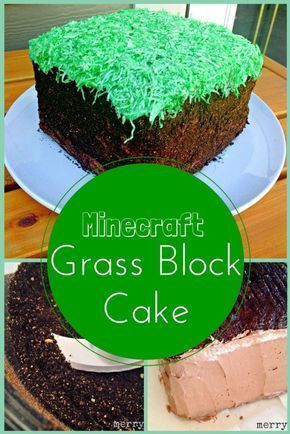 Minecraft Grass Block Cake Tutorial - Merry About Town Dirt Block Minecraft Cake, Minecraft Cake Easy Simple, Enderman Cake, Minecraft Grass Block, Publix Cakes, Grass Cake, Minecraft Cakes, Grass Block, Green Icing