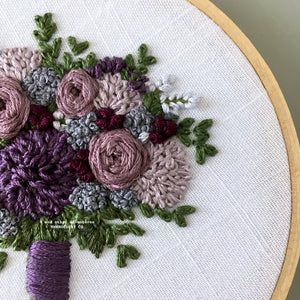 The Violette Bouquet - Floral Hand Embroidery Pattern - And Other Adventures Embroidery Co Moody Bouquet, Mauve And Green, Brazilian Embroidery Stitches, Floral Hand Embroidery, Crewel Embroidery Kits, Purple Mauve, Dark And Moody, Hand Embroidery Videos, Hand Embroidery Kit