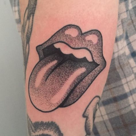 Dotted Shading Tattoo, Simple Dot Work Tattoo, Rocker Tattoos For Women, Rolling Stones Tattoo Ideas, Simple Shading Tattoo, Rock Tattoo Music, Rock And Roll Tattoo Ideas, Rock And Roll Tattoos, Dot Shading Tattoo