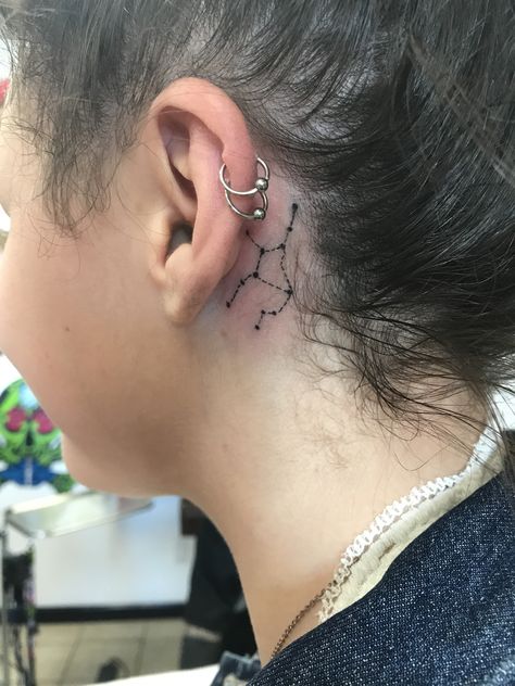 virgo star constellation tattoo 🌟 Virgo Constellation Tattoo Behind Ear, Virgo Behind Ear Tattoo, Virgo Tattoo Behind Ear, Virgo Star Constellation Tattoo, Virgo Star Sign Tattoo, Star Tattoos Behind Ear, Virgo Sign Tattoo, Tattoo Virgo, Virgo Star Constellation