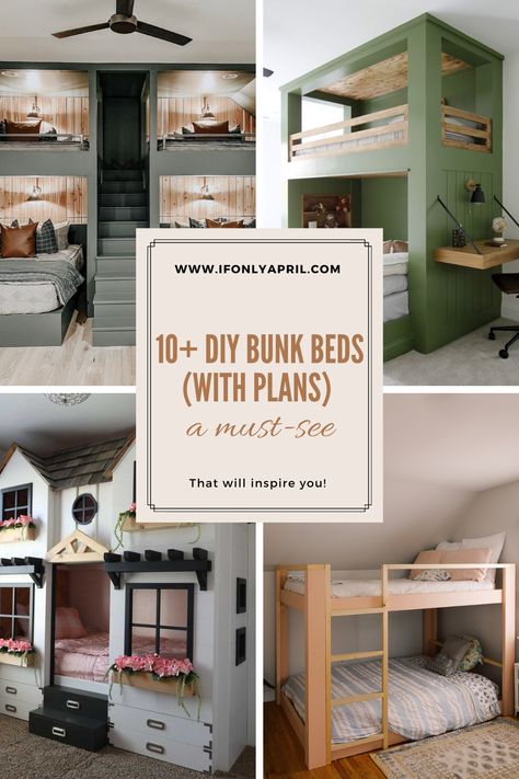 10 amazing DIY bunk beds ideas with plans Bunk Beds Ideas, Diy Bunk Beds Plans, Diy Bunk Beds, Bunk Bed Ideas Diy, Twin Floor Bed, Bunk Room Ideas, Bunk Bed Plan, Diy Toddler Bed, Bunk Bed Ideas