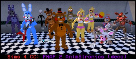 The many characters from Five Nights at Freddy's 2 now as custom content for base game The Sims 4. Includes both Toy animatronics + Withered animatronics such as: Toy Freddy, Toy Bonnie, Toy Chica, Mangle, Balloon Boy, The Puppet, Withered Bonnie, Withered Foxy, Withered Chica, and Withered Freddy Fazbear.  The Sims 4 Five Nights at Freddy's custom content. S4 Ts4 S4cc ts4cc fnaf cc ts4fnaf cryptiam Ts4 Fnaf Cc, Sims 4 Fnaf Five Nights At Freddy's Cc, Fnaf Sims 4 Cc, Withered Animatronics, Withered Chica, Withered Freddy, Withered Foxy, Withered Bonnie, Toy Freddy