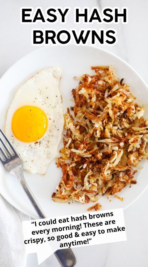 Learn how to make homemade hash browns that turn out crisp on the outside and tender on the inside. This easy hashbrowns recipe is the perfect side dish at breakfast! Hashbrowns Homemade, Homemade Hashbrown Recipes, Homemade Potatoes, Homemade Hash Browns, Potatoes Breakfast, Easy Hashbrowns, Homemade Hashbrowns, Shredded Hash Browns, Crispy Hashbrowns