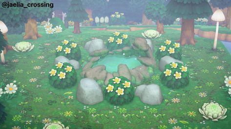 Acnh Circle Rock Garden, Acnh Spiral River, Rock Circle Animal Crossing, Rock Garden Ideas Acnh, Acnh Pond Shape Ideas, Glowing Moss Pond Acnh Ideas, Acnh Rock Code, Glowing Moss Pond Acnh, Acnh Rock Circle