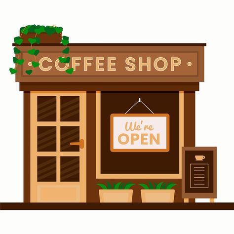 Coffee Shop Designs, Cafe Drawing, Coffee Shop Sign, Shop Vector, Food Illustration Design, Shop Drawing, Cambodian Art, Bangunan Minecraft, Bond Paper Design