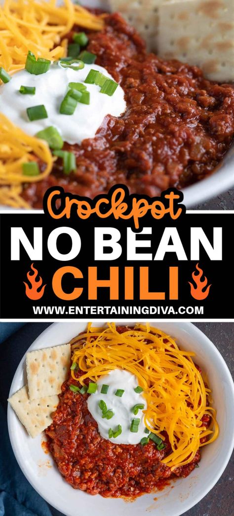 Easy Crock Pot No Bean Chili | Recipes No Beans Crockpot Chili, Crockpot No Bean Chili, Chili Recipe Crockpot No Beans, No Bean Chili Recipes, No Bean Turkey Chili, No Bean Chili Recipe, Football Party Menu, Affordable Meal Plans, Slow Cooker Chilli