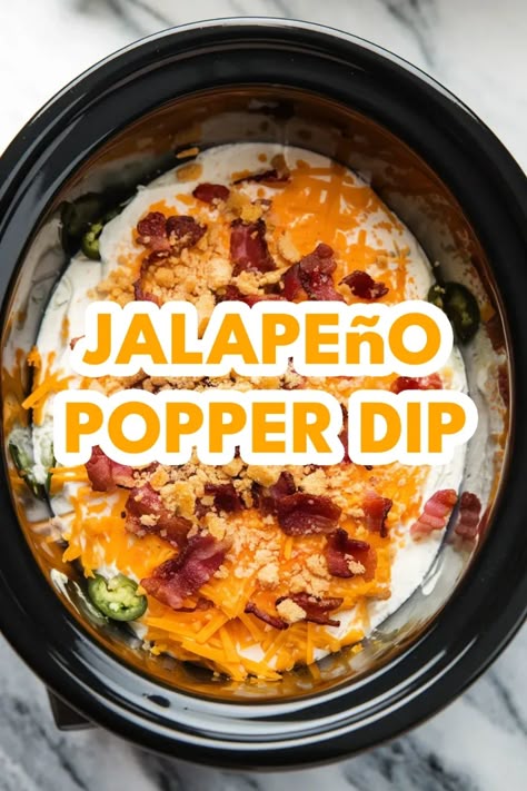 A photo of a  Jalapeño Popper Dip a crockpot dips Pepper Popper Dip, Hot Appetizer Dips Crockpot, Quick Crockpot Appetizers, Slow Cooker Finger Food, Jalapeño Popper Dip In Crockpot, Holiday Crockpot Dips, Skyline Dip Crockpot, Crockpot Jalapeño Popper Dip, Slow Cooker Jalapeno Popper Dip