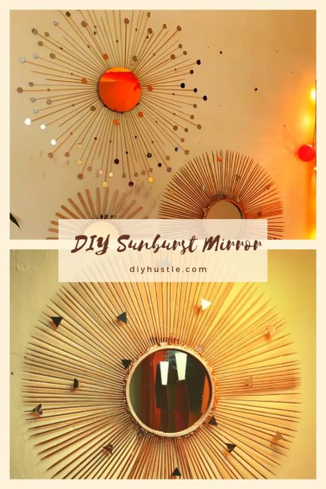 Diy Sunburst Mirror, Sunburst Mirror Wall, Mirrors Diy, Sunburst Mirrors, Small Round Mirrors, Sun Mirror, Gold Sunburst, Stunning Interior Design, Making A Budget