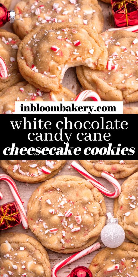 Christmas Cookies With Cream Cheese, Christmas Stuffed Cookies, Peppermint Cheesecake Cookies, Gourmet Christmas Cookies, Christmas Desserts Peppermint, White Chocolate And Peppermint Cookies, Candy Cane Desserts, Cookies And Cream Peppermint Cheesecake, White Choc Peppermint Cookies