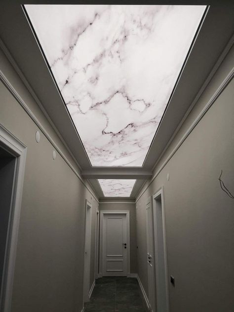 Acrylic Ceiling Design Bathroom, Bathroom Acrylic Ceiling, Small Passage Ceiling Design, Stretch Ceiling Ideas, Stretch Ceiling Design Interiors, Acrylic Sheet Design For Ceiling, Acrylic False Ceiling Design, Passage Ceiling Design, Ideas For Teen Girls Bedroom