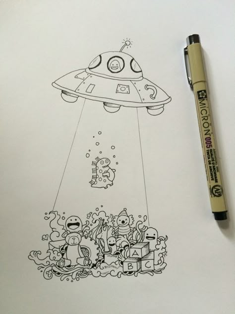 Aliens And Ufos Drawing, Alien Doodle Art, Alien Ship Drawing, Ufo Doodle, Doodle Alien, Alien Doodle, Ufo Drawing, Ufo Illustration, Doddle Art