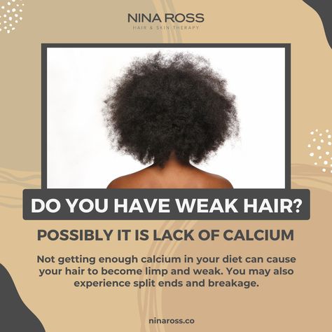 Do you have weak hair that is prone to breakage and damage? It could be due to a lack of calcium in your diet. 🥴 Calcium is essential for the growth of strong and healthy hair. Helps keep hair follicles strong, which in turn prevents hair from becoming brittle and weak. It also helps prevent hair from becoming dry and brittle again, which can cause it to break and fall out. 💆♀️ #pcos #NinaRoss #HairTherapy #Hairloss 4c Hair Breakage Remedies, Post Workout Hair Care, How To Stop Breakage On 4c Hair, Taking Care Of Afro Hair, Hair Nutrition, V Hair, Strengthen Hair Follicles, Weak Hair, Hair Therapy