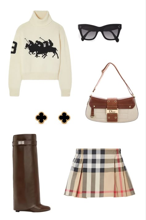 Outfit inspo
Fitspo
Burberry
Givenchy boots
Van cleef
Ralph lauren
Old money
Rich girl 
Vintage 
Dior Burberry Skirt Outfit, Burberry Skirt, Uni Outfits, Casual Preppy Outfits, Stockholm Fashion, Fancy Outfits, Mode Inspiration, Lookbook Outfits, Preppy Outfits