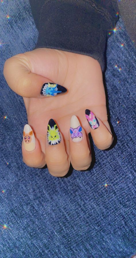 Eevee Nails, Eevee Painting, Ariana Grande Eevee Tattoo, Eeveelution Nail Art, Togepi Nails, Eevee Slippers, Eevee Evolutions, Diy Nails, Nail Inspo