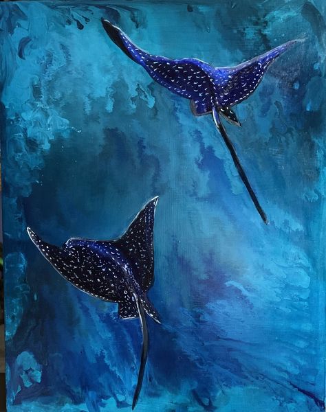 Aquarium Wall Art, Marine Animal Painting, Sting Ray Painting Acrylic, Stingray Painting Acrylic, Whale Painting Acrylic, Sting Ray Art, Underwater Art Painting, Ocean Animal Painting, Ocean Painting Ideas