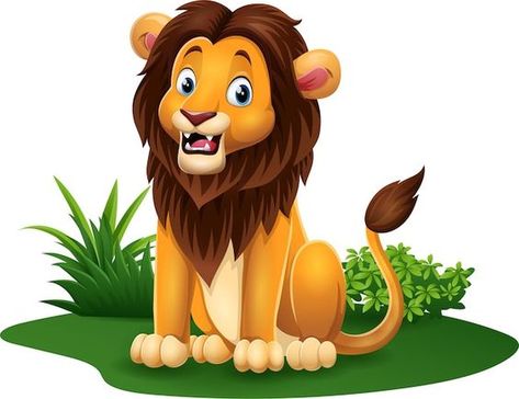 Cartoon funny lion sitting in grass | Premium Vector #Freepik #vector #lion-cartoon #cute-lion #cartoon-animals #adorable Zorro Fennec, Clipart For Teachers, Pug Cartoon, Lion Clipart, Funny Lion, Premium Vector Cartoon, Animal Printables, Cartoon Tiger, Funny Rabbit