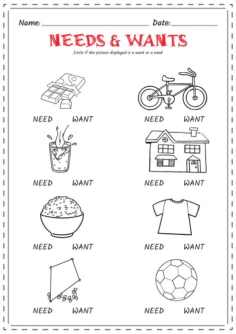 Needs And Wants Worksheet, Notebook Label, 6th Grade Worksheets, Kindergarten Classroom Management, Notebook Labels, Life Skills Curriculum, Kindergarten Reading Worksheets, Homeschool Worksheets, Needs And Wants