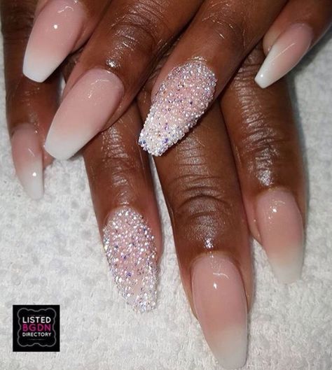 Brides Acrylic Nails, Wedding Guest Nails Coffin, Special Event Nails, Bridal Ombre Nails, Black Bride Nails, Wedding Nails For Black Bride, Natural Wedding Nails For Bride, Formal Pedicure Ideas, Pink And White Ombre Nails Almond