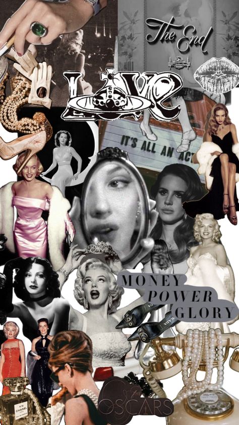 old hollywood glamour themed phone wallpaper collage Hollywood Glamour Wallpaper, Phone Wallpaper Collage, Glamour Wallpaper, Old Hollywood Theme, Money Power Glory, Vintage Hollywood Glamour, Hollywood Theme, Vision Board Pictures, Wallpaper Collage