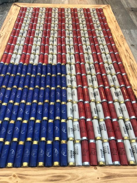 Large Shotgun Shell American Flag - Etsy Shotgun Shell Crafts, Bullet Crafts, Cool Welding Projects, Trap Shooting, Western Bedroom Decor, Western Bedroom, Hunting Decor, Shotgun Shell, Western Homes