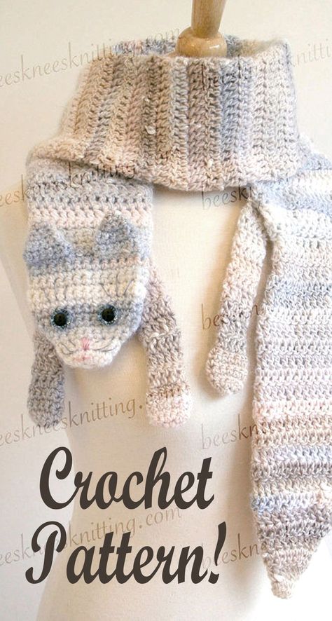 Animal Scarves, Cat Scarf Pattern, Kat Haken, Fox Scarf, Neck Warmers, Confection Au Crochet, Cat Scarf, Diy Scarf, Crochet Collar