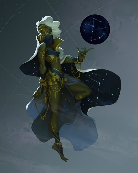 Celestial Seer, Hing Chui on ArtStation at https://www.artstation.com/artwork/XXl1y Pocket Dimension Concept Art, Seer Character Design, Seer Art, Celestial Character Design, Star Character Design, Stars Druid, Celestial Outfit, Star Outfit, Celestial Magic