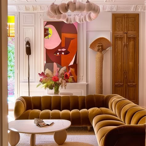 70s Interior Design, Funky Living Rooms, 70s Interior, Maximalist Interior, Fresh Color, Latest Design Trends, Apartment Inspiration, Art Deco Interior, Living Room Inspo