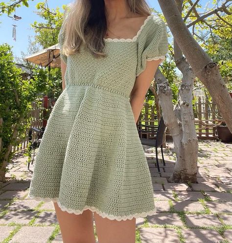 gina on Instagram: "you ever just crochet yourself a dress to wear for your birthday? me too" Crochet Apron Dress, Crochet Dress Modest, Crochet Work Outfit, Crochet Birthday Dress, Crochet Dress Diy, Cute Crochet Dress, Crochet Spring Dresses, Crochet Overalls, Crochet Wardrobe