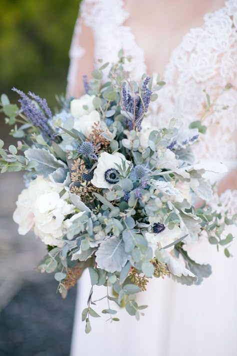 Classic Blue Wedding, Eucalyptus Wedding Bouquet, Greenery Wedding Bouquet, Blue Wedding Bouquet, Aqua Wedding, Purple Wedding Flowers, Blue Wedding Flowers, Dusty Blue Wedding, Spring Wedding Flowers