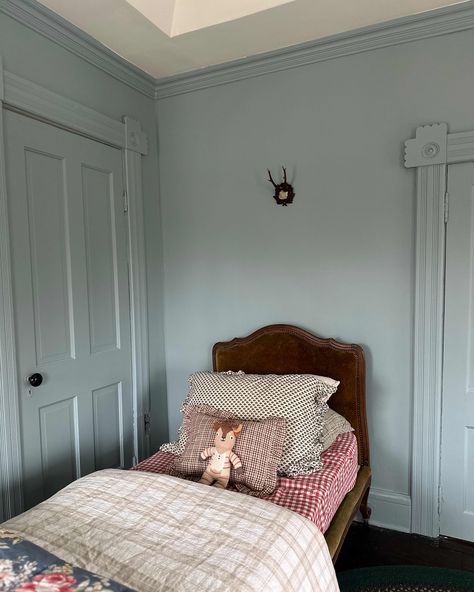 Tour a 152-Year-Old Gothic Revival Victorian House | Apartment Therapy Blue Painted Room, Storybook Bedroom, Bedroom Victorian House, Jenny Lind Twin Bed, Blue Room Paint, English Bedroom, Eloise Wilkin, Light Blue Bedroom, Traditional Bedrooms