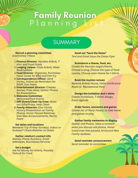 Hi 🌷 I've created this Family Reunion Planning Checklist Summary for Families looking to plan a Family Reunion 🌷 I hope your Family Reunion is a Success 🌷 Family Reunion Ideas Themes, Family Reunion Ideas Organizing, Reunion Checklist, Family Reunion Themes, Family Reunion Favors, Reunion Games, Family Reunion Games, Family Reunion Planning, School Reunion